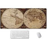 SSOIU Extended Gaming Mouse Pad XXL ArtSo Large Keyboard Mat Long Mousepad Desk Decor Writing Pad Non Slip Rubber Base Stitched Edges for Work, Game, Office, Home, 35.5" x 15.7", Vintage World Map