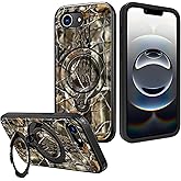 Qindaiwen for iPhone 16e Case with Hidden Stand – Military Drop Protection, Compatible with MagSafe, Heavy Duty Shockproof Phone Cover for iPhone 16e 2025 6.1'', Camouflage Wood