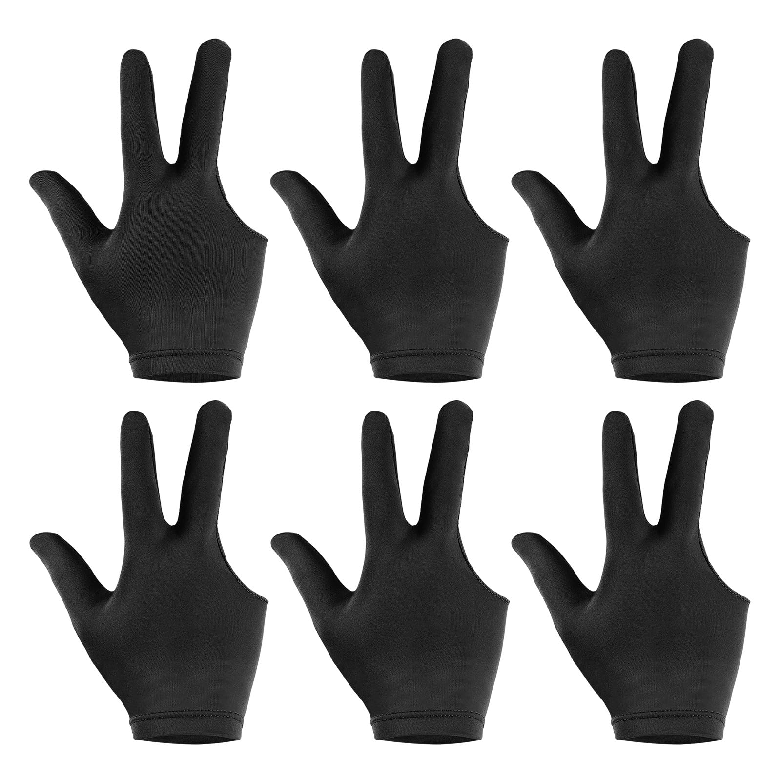 PATIKIL 3 Fingers Pool Gloves, 6 Pcs Breathable Billiards Gloves Shooter Snooker Cue Glove for Left Right Hand Men/Women Carom Sports, Black