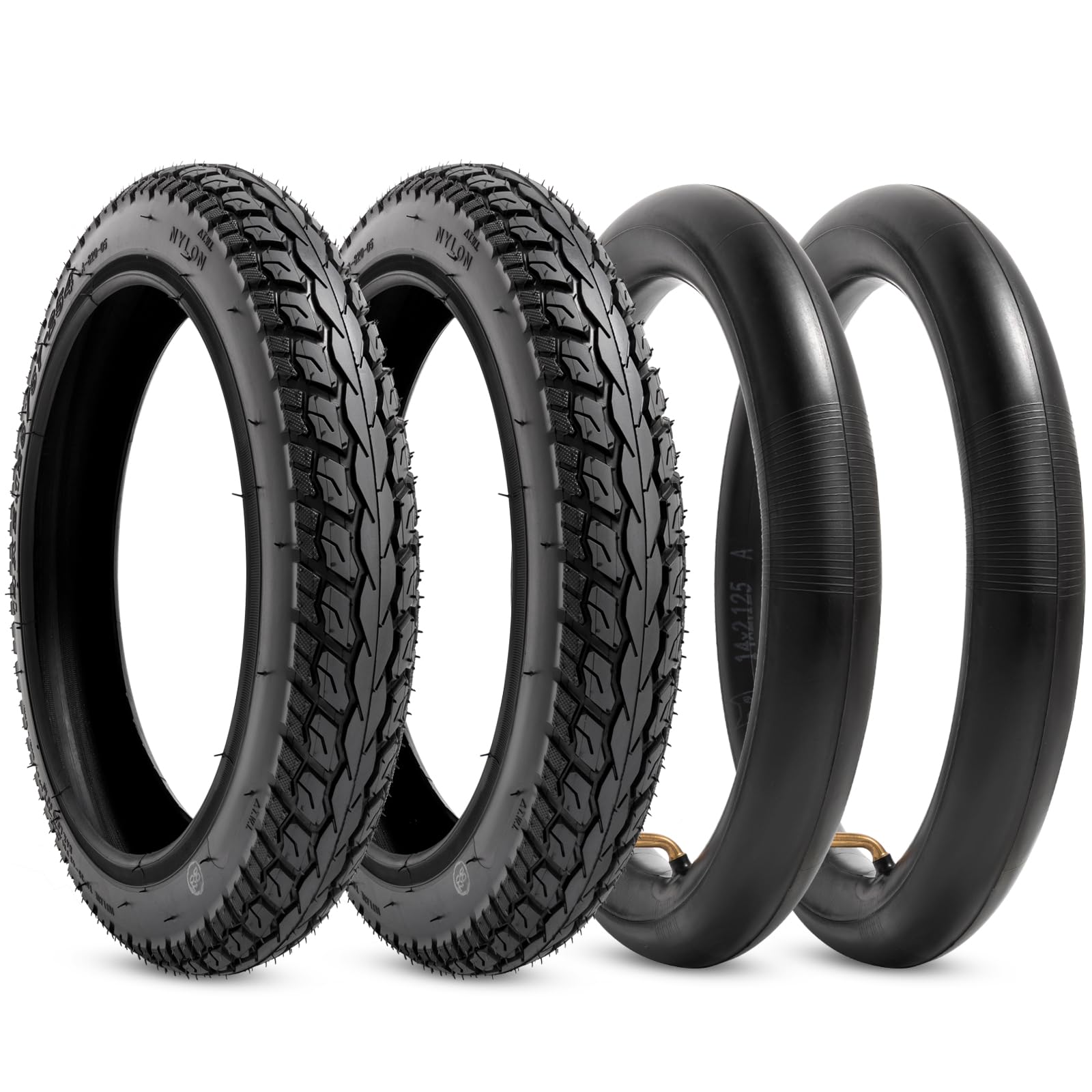 Photo 1 of 14 E-Bike Tire Heavy-Duty 14 x 2.125 Tire and Tube Sets 57-254 Electric Scooter Tire Tube with Angled Valve Stem 14 Inch Tire for Replacement Electric Scooters and E-Bike Tires 2 Sets