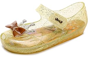OMGard Jelly Shoes for Girls Princess Dress Up Flat Sandals for Toddler Cosplay Clear Glitter Jellies Mary Janes with Bow/Crown