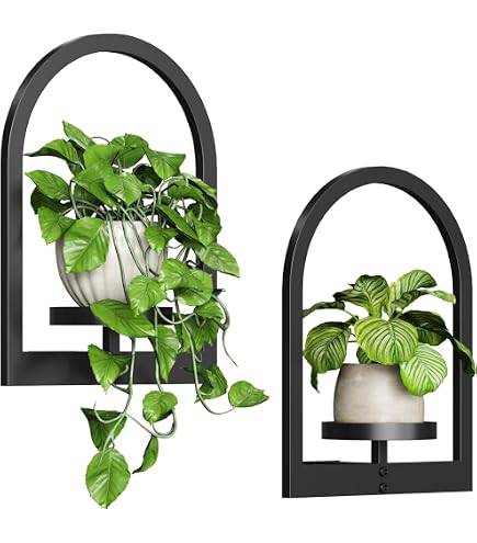 Lot De 2 étagères Murales Métal Noir Pour Plantes - Capacité 9 Kg, Dimensions 40x30x28 Cm
