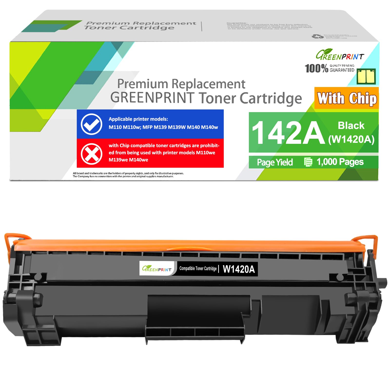 142A W1420A ( with CHIP ) Compatible Toner Cartridge 1000 Pages Standard Capacity Black for H P LaserJet Printers M110 M110w MFP M139 M140 M140w【Can't Work with H P + Printer Model End with ''e'' 】