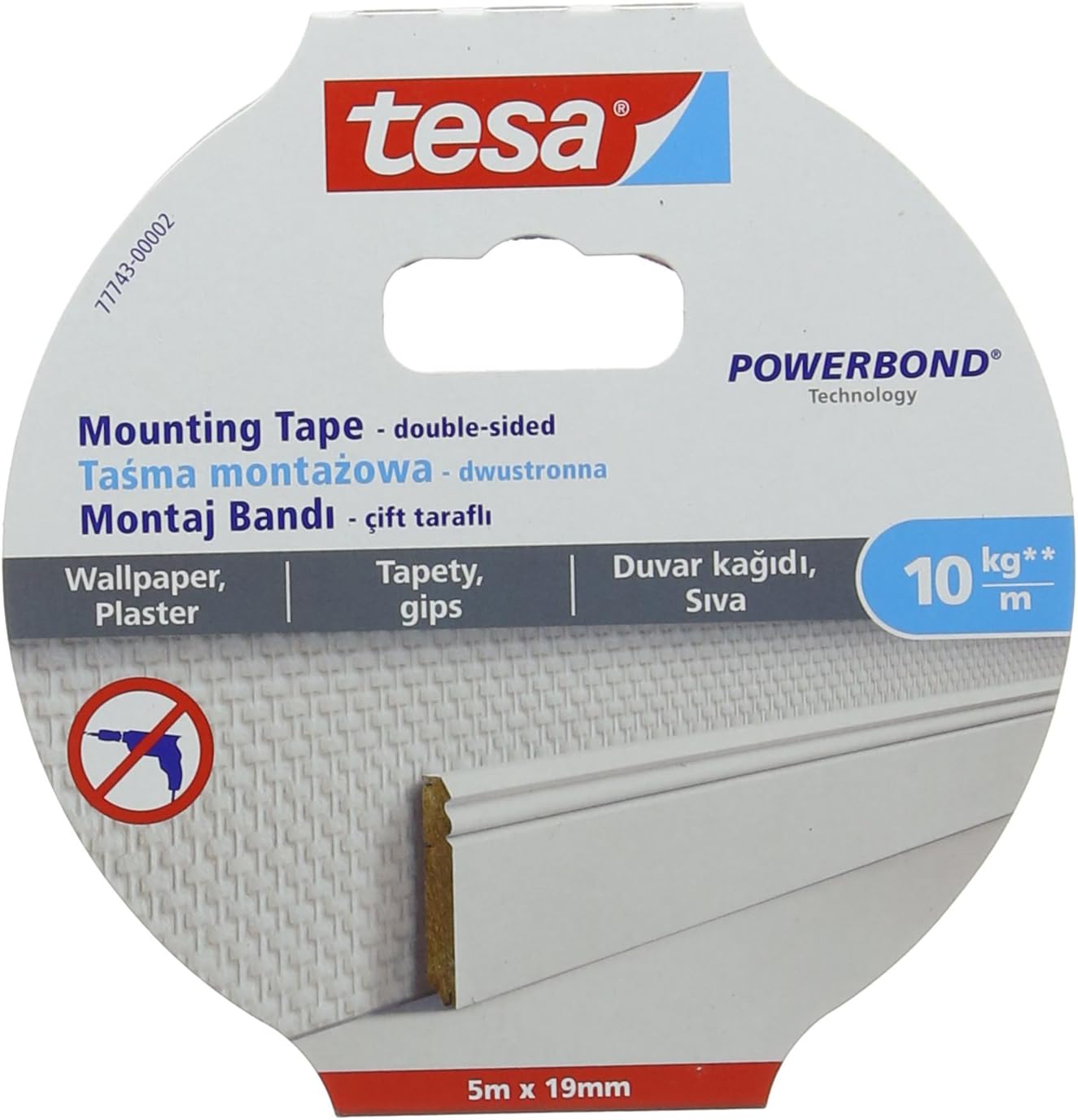 tesa Smart Mounting System Permanent Double Sided Mounting Tape for Textured Surfaces, 5m x 19mm