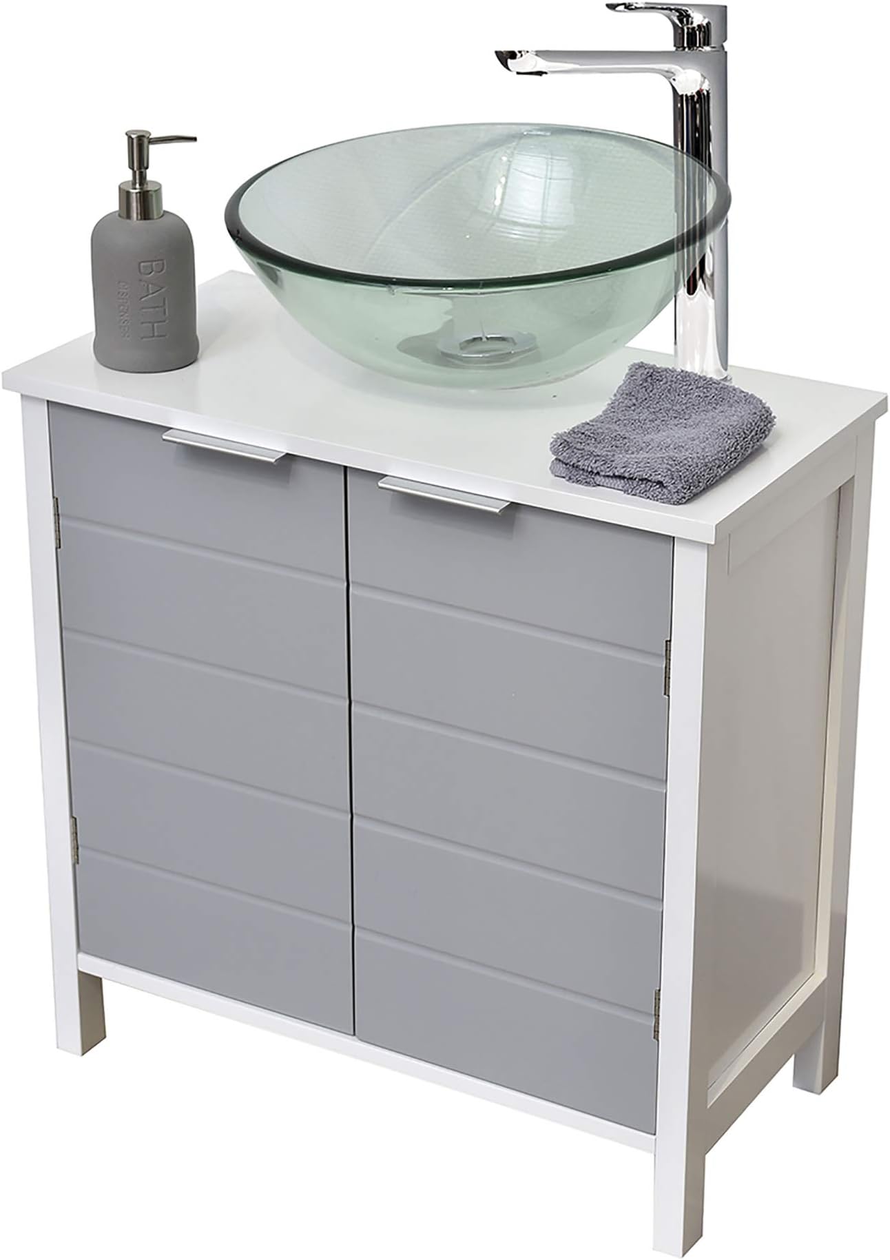 Tendance Under sink bathroom cabinet- 2 doors and 1 shelf- colour: WHITE and GREY