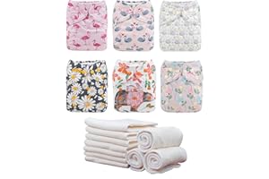 ALVABABY Cloth Diaper Adjustable Washable Reusable 6 Pack Cloth Nappies with 12 Pack 4 Layers Rayon from Bamboo Inserts