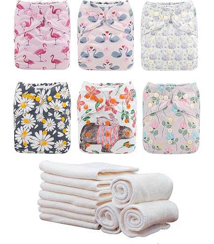 ALVABABY Lot de 6 Couches réutilisables lavables en tissu 12 inserts