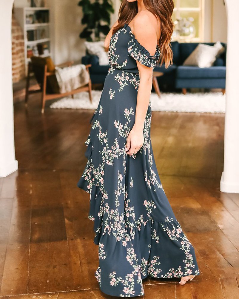 Beautife Womens Summer Maxi Dresses Casual Floral Print Off Shoulder Long Party Dress