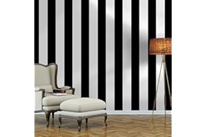 Guvana Striped Peel and Stick Wallpaper Black and White Self-Adhesive Wallpaper 394"x17.7" Removable Contact Paper Waterproof Wallpaper for Livingroom Cabinets Shelves Drawer Liner Decor Vinyl Roll