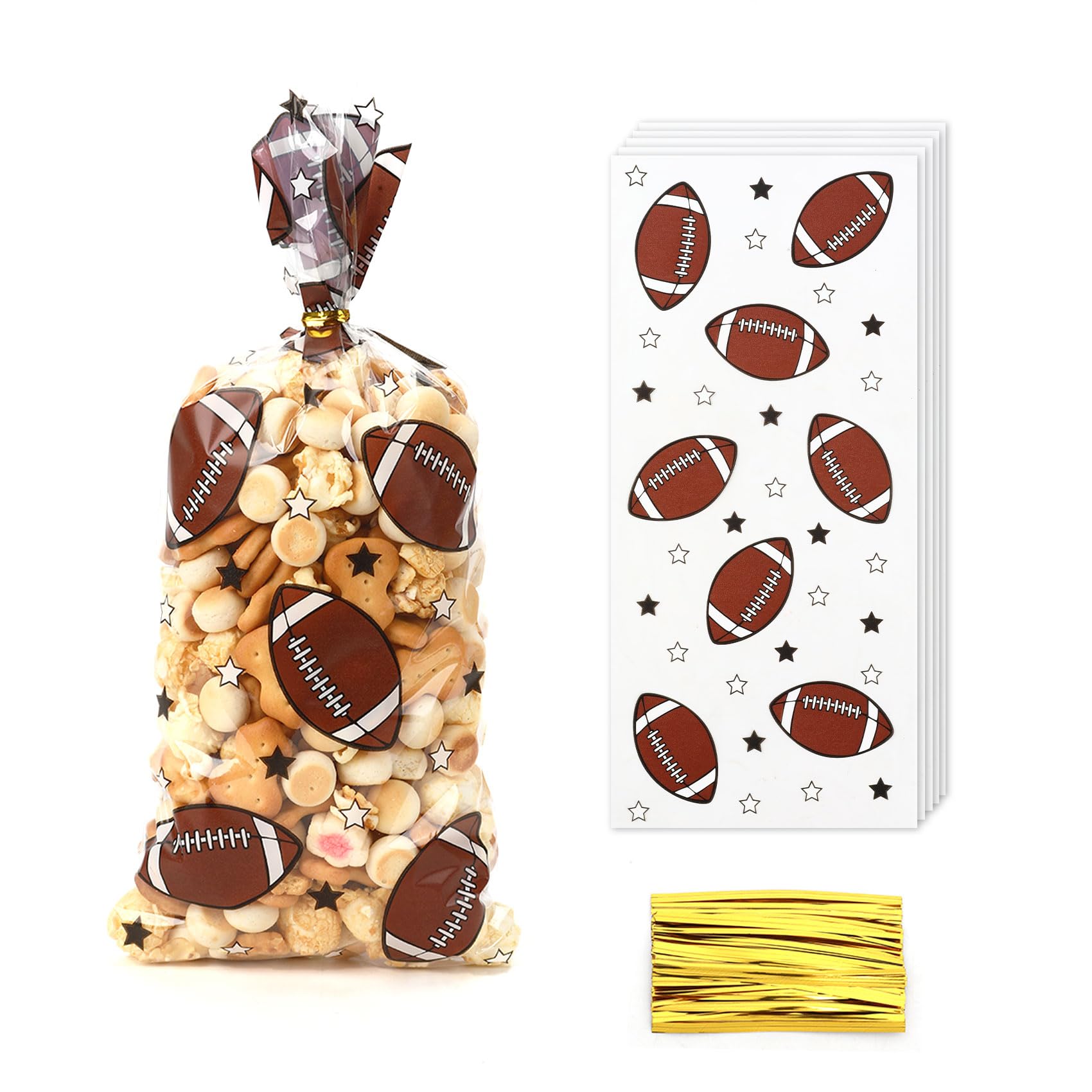 Photo 1 of 50 PCS Football Cellophane Bags(5x11 Inch) for Goodie Candy Treat Goody Snack Gifts Wrap Football Theme Birthday Team School Class Party Favors Supplies Bulk Trunk or Treat Tailgate Plastic Baggies