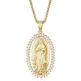 18K Gold Plated Virgin Mary Necklace Virgen De Guadalupe Necklace Mother Mary Necklace Our Lady of Guadalupe Necklace / Saint Jude Necklace,San Judas Tadeo Pendant Necklace Amulet Pendant for Women Jewelry Gift