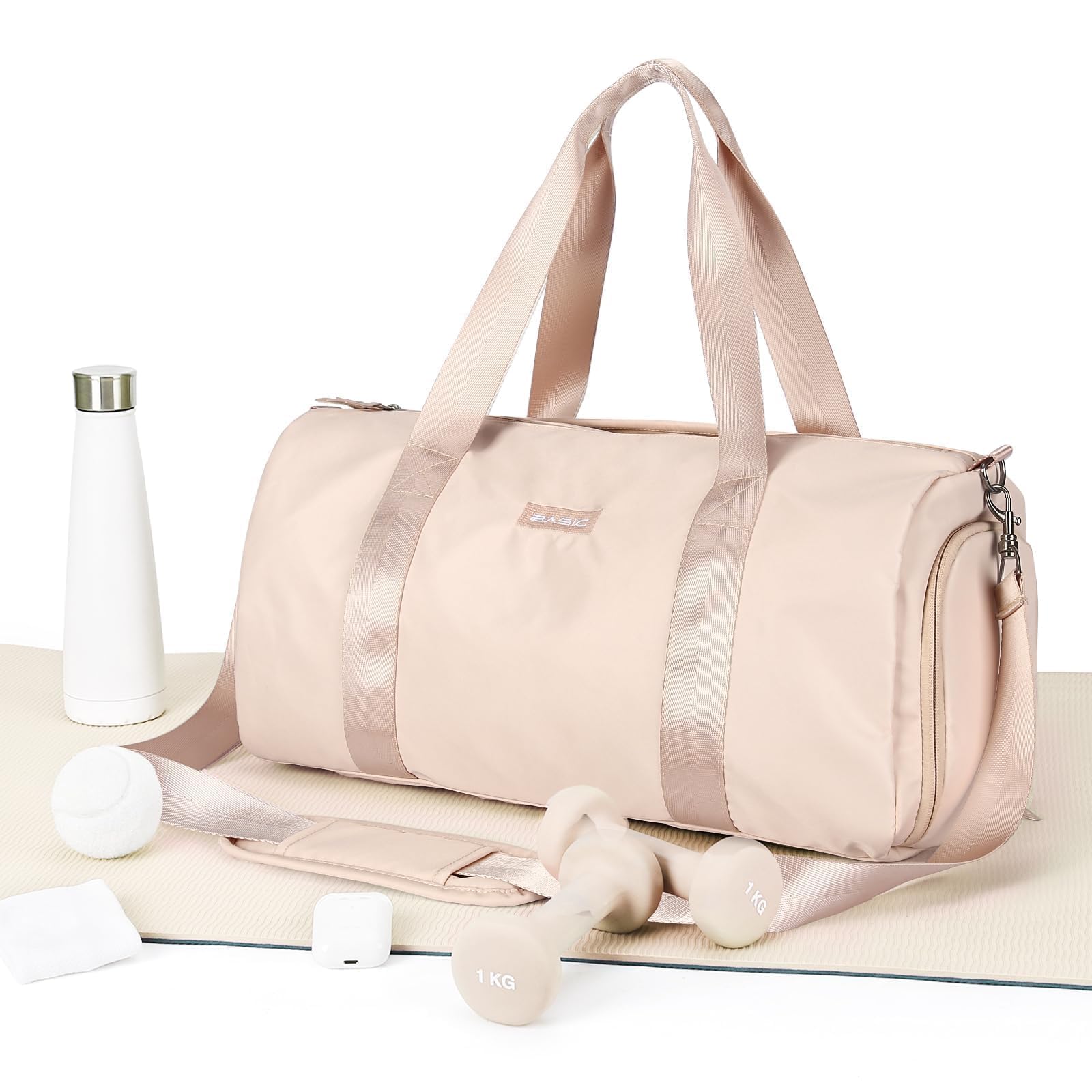 HYC00 Gym Bag Womens Small Sports Gym Bag with Shoes Compartment and Wet Pocket,Weekend Travel Duffel Bags for Women Men Overnight Carry on Bags Hospital Holdall for Yoga Swimming, Beige White