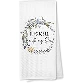 Voatok Christian Kitchen Towels, It is Well with My Soul Bible Verse Decor Hand Towels for Bathroom, Religious Christian Gifts for Women Faith Dish Tea Towels for Kitchen, 16x24 Inches