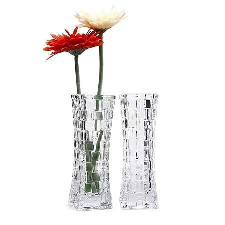 Mucihom 17 9cm Tall Glass Vase Rattan Design Clear Small Glass