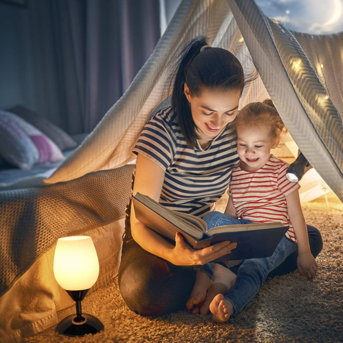 Touch Control Table Lamp Dimmable Small Lamp Ambient Light with White Opal Glass Shade Simple Night Light Modern Accent Lamp Bedside Nightstand Lamp for Bedroom Living Room, E12 Bulb Included