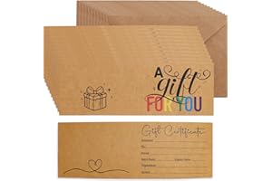 Ceiba Tree Blank Gift Certificates for Business 30Pcs Kraft Certificate Cards with Envelopes for Salon Restaurants Spa Birthday