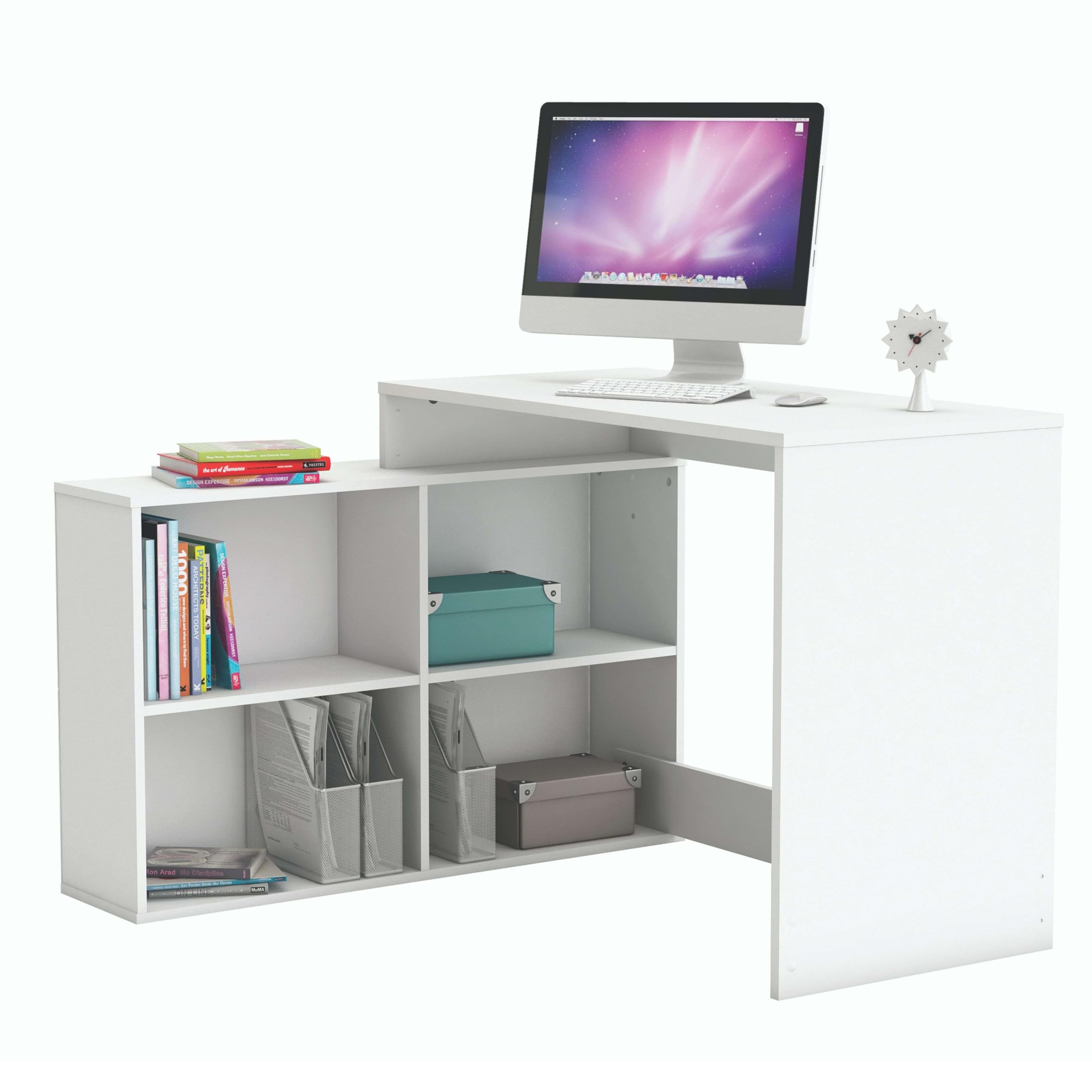 Demeyere 254460 Corner Desk, Wood, Pearl White