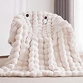 Anysay Heated Blanket King Size with 1/2/4/6/8 Hours Auto-Off 10 Heat Level, 90'' * 100'' Cozy Faux Rabbit Fur Bubble Electric Blanket with Overheat Protection(White)