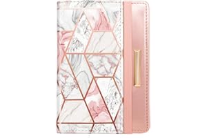 Passport Holder Cover Travel RFID Blocking Passport Cover Rose Gold Cute Flowers Passport Wallet with Elastic Band for Women