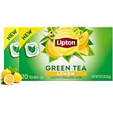 Lipton Lemon Green Tea Bags, Pack of 2, 40 Total Tea Bags | Flavored Unsweetened Green Tea, With Caffeine &amp; Flavonoids, Hot or Iced Tea, Rainforest Alliance Certified, 20 Count Boxes