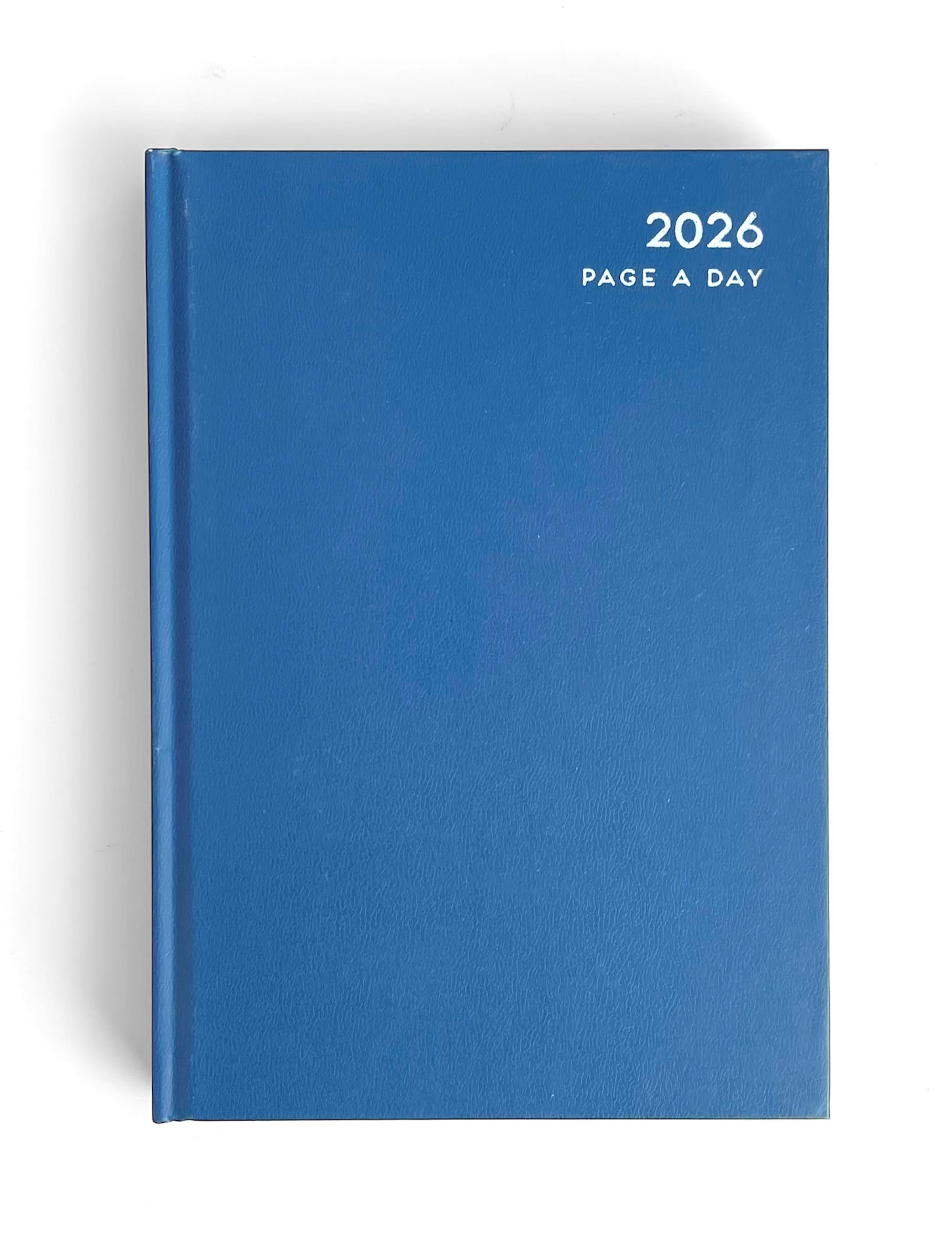 ELITEALPHA 2026 A5 Daily Diary - Page Per Day (Full Page Weekends), Blue Hardcover Planner w/ 2026 Year Overview, Notes, Contacts, Monthly Tabs & More - Large Appointment Book for Office, School