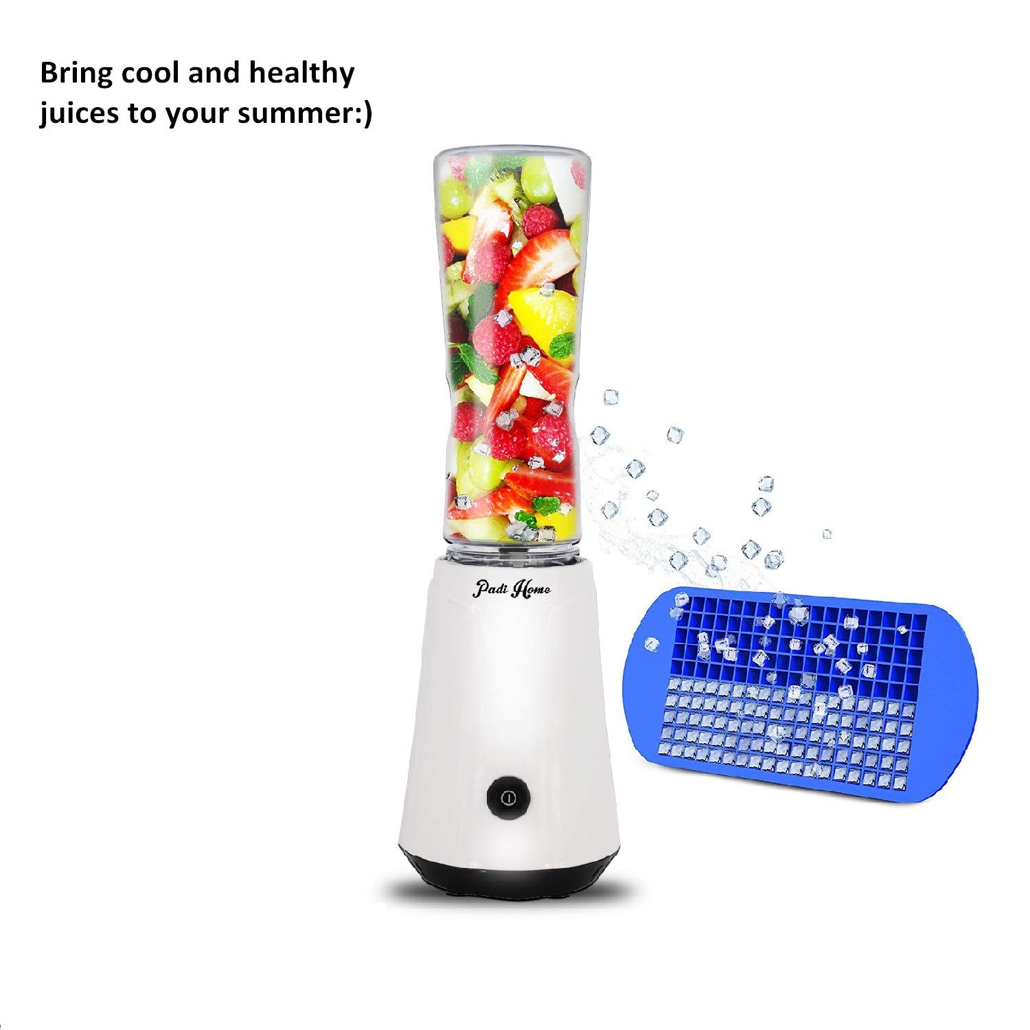 Padi Home Minibatidora, Rápido y Sano Mini batidora, Complemento Cocina, 300 W, Libre de BPA, 1 Vasos de 600 ML, Ideal para los Batidos Post entreno, Color- Blanco