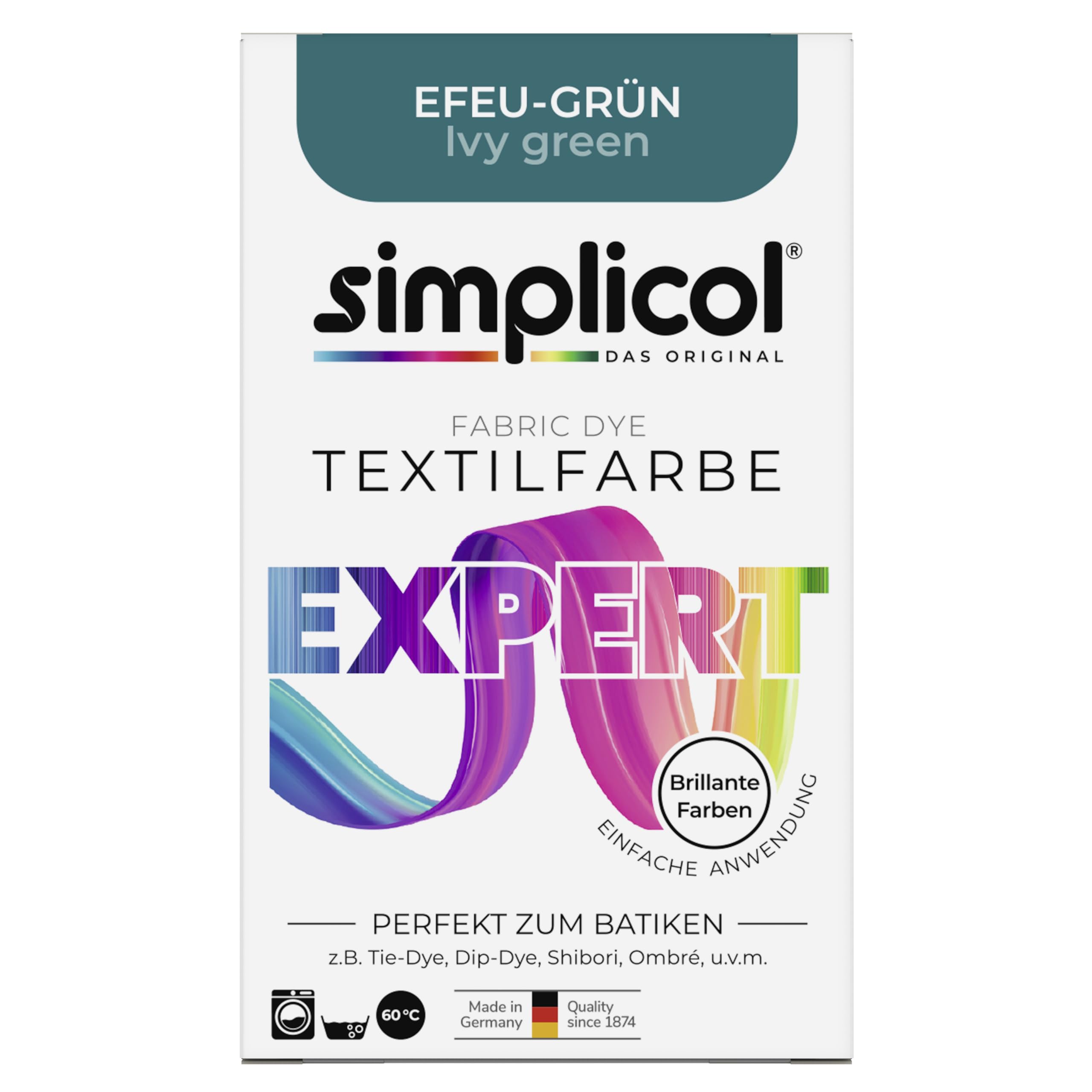 Simplicol Expert Textile Paint for Creatives, Simple, Ivy Green 1713 Washing Machine or Manual Dyeing
