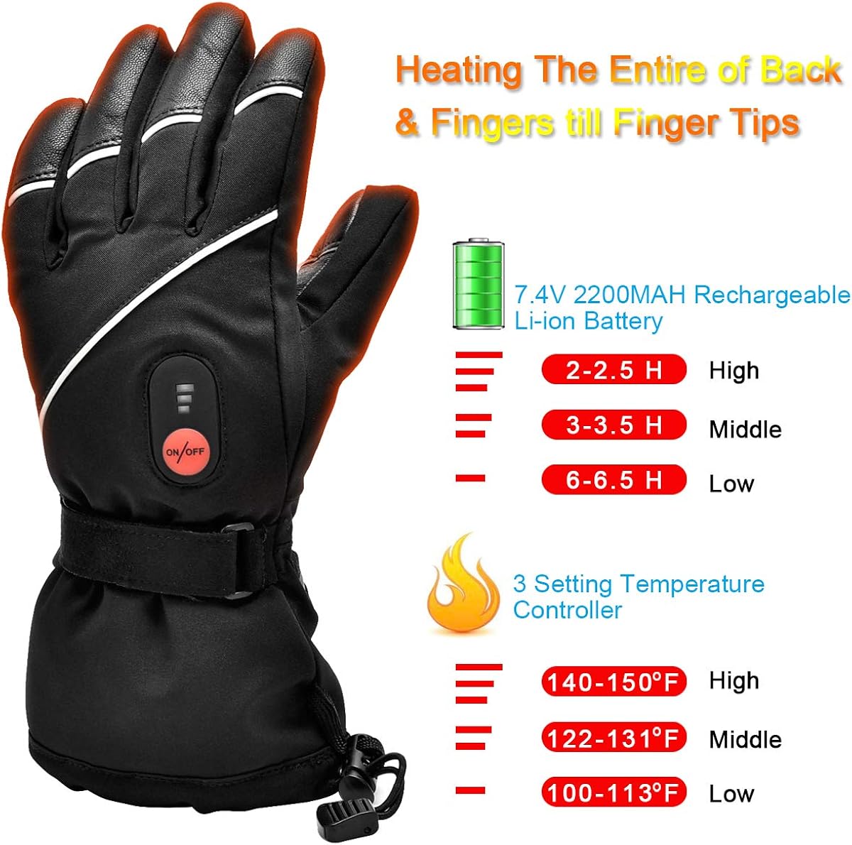 Upgraded Heated Gloves for Men Women,Electric Ski Motorcycle Snow Mitten Glove Arthritis: Clothing