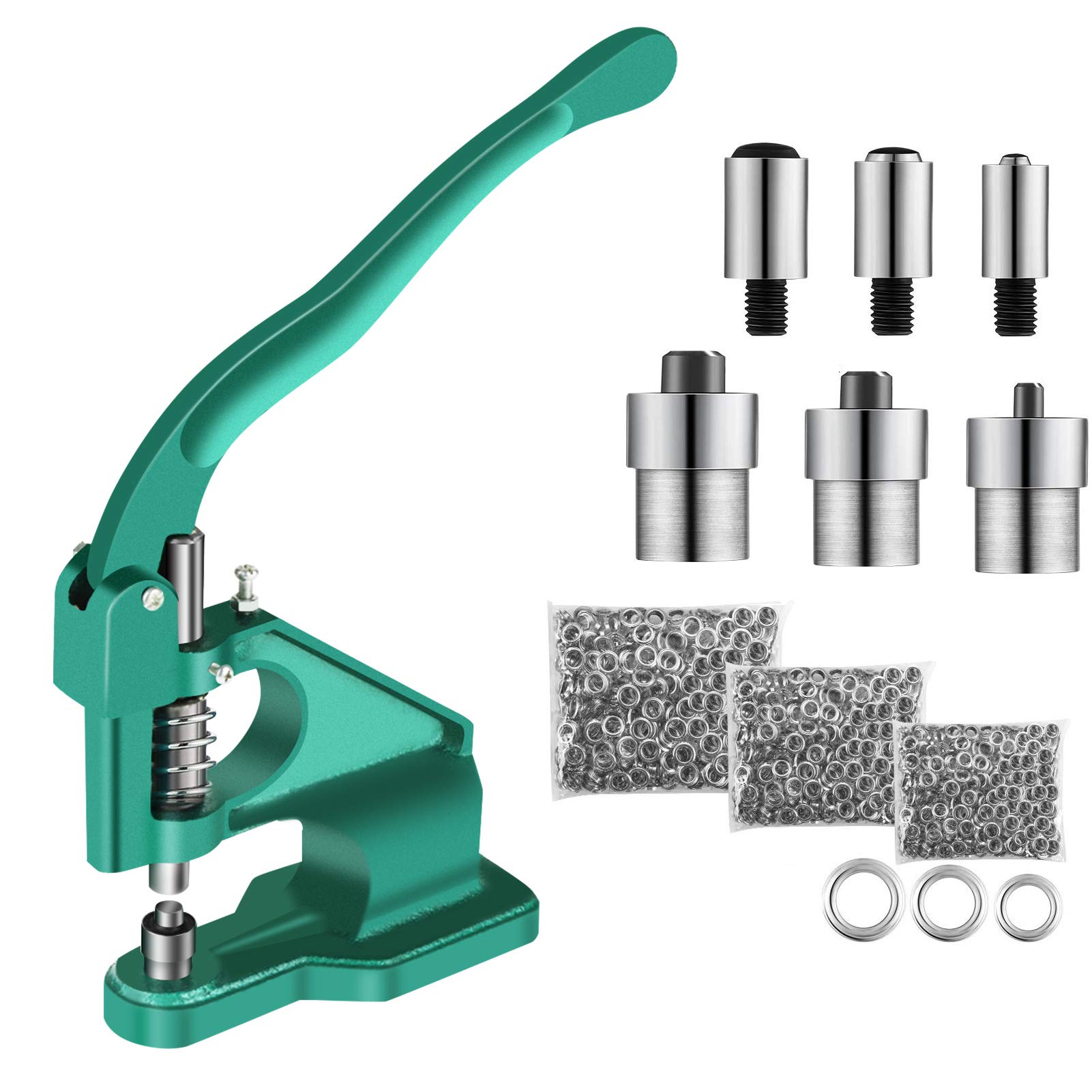 Grommet Eyelet Punch Press Machine, Hand Press Spring Strike Banner Heavy Duty Eyelet Hole Punch Machine Eyelet Press Hole Punch Tool with 3 Dies & 1500pcs Grommets 6/10/12mm