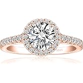 JALOKIVI 1.5CT 925 Sterling Silver Engagement Rings for Women Round Cut Halo Cubic Zirconia Wedding Promise Rings for Her Size 4-12.5