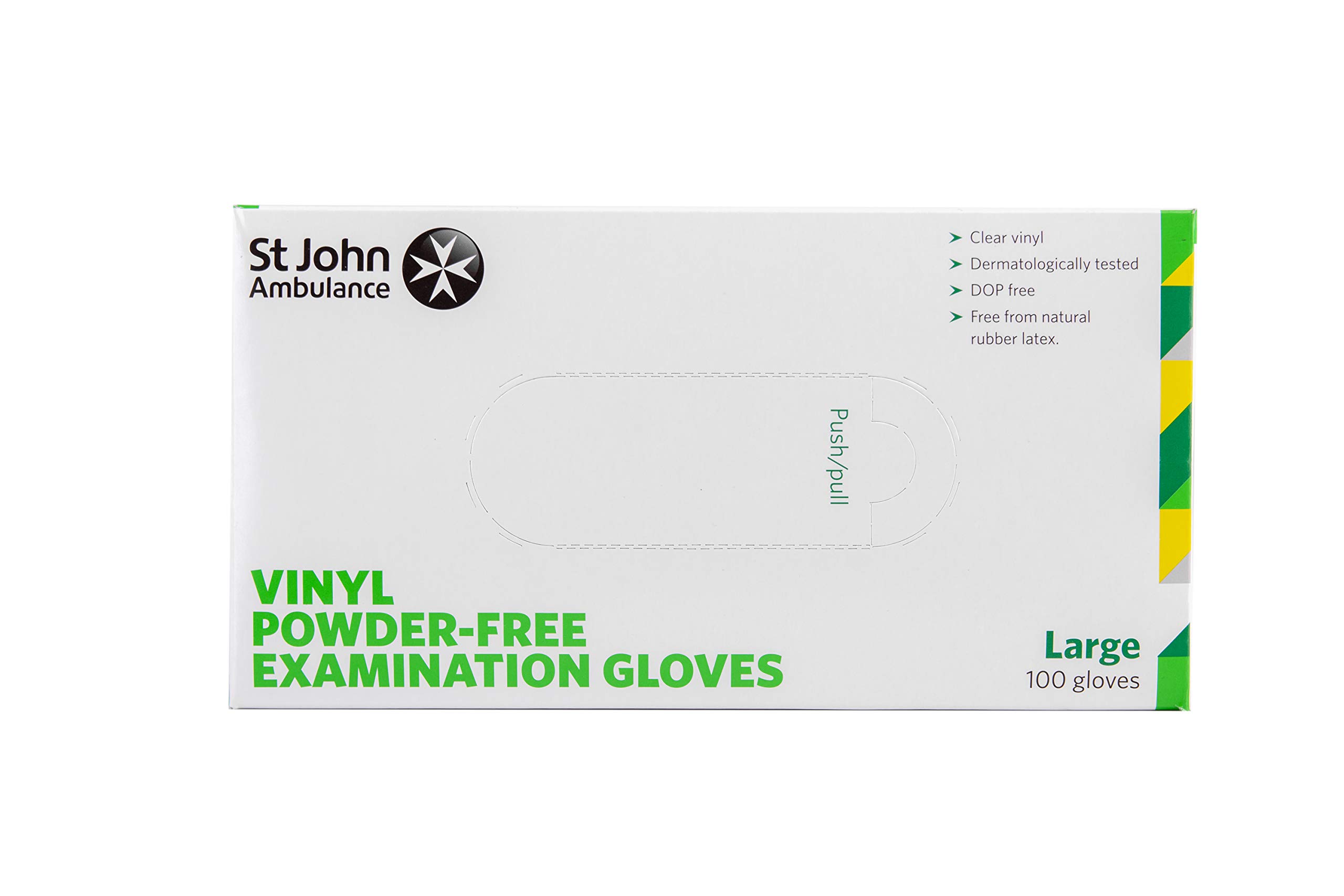 St John Ambulance F12632-L Vinyl Powder-Free Gloves, Pack of 100