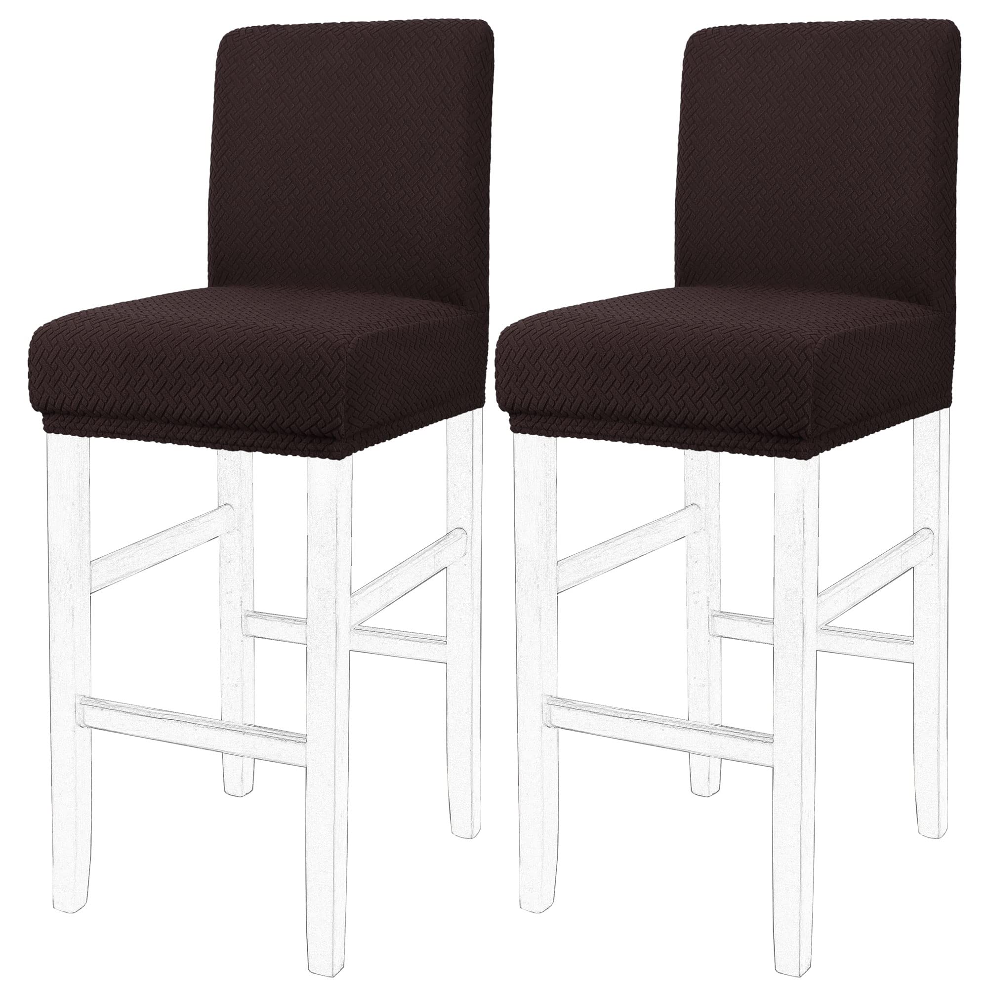 PiccoCasa Stretch & Removable Dining Chair Covers for Pub Counter, Set of 2 Bar Stool Covers with Elastic Bottom - Spandex Short Back Chair Covers Protector Dark Brown