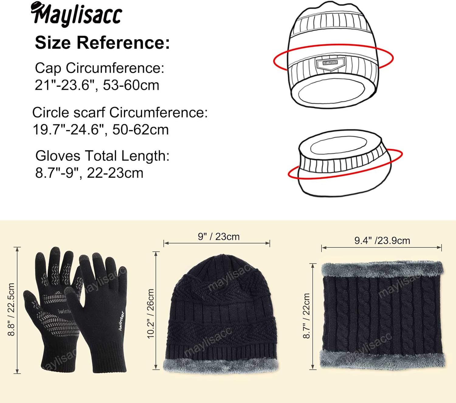 3 Pcs Warm Winter Knit Hat Scarf and Glove Set for Men Women Tech Touchscreen Gloves Black at  Men’s Clothing store