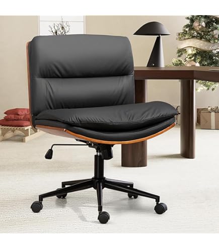 Criss Cross Chair, Armless Office Desk Chair, Wide Seat No Wheels, Height Adjustable Comfy Computer Task Swivel Chair Black