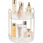 Rotating Makeup Organizer for Vanity, 2 Tier Perfume Skincare Storage for Women, Bathroom Counter Organizer, 360 Spinning Cosmetic Holder for Dresser Countertop, Clear