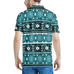 HUGS IDEA Blue Aztec Tribal Golf Shirts for Men