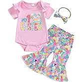 Baby Girl Outfit Infant Rib Ruffle Long Sleeve Romper Onesie Top Bell-Bottom Denim Pants Sets Cute Clothes