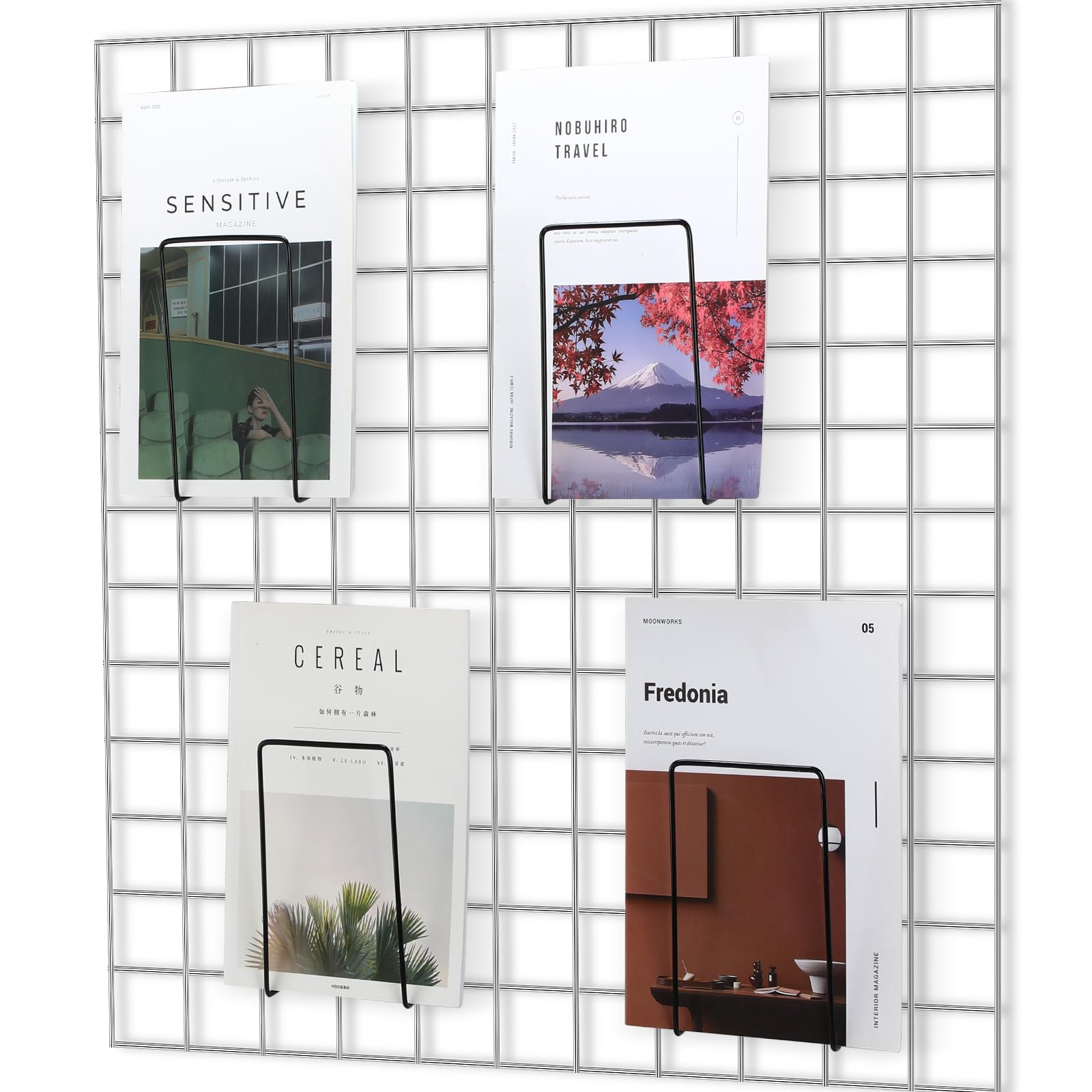 Photo 1 of MorningRo 4 Pack Wall Grid Panel Accessories Gridwall Shelf Metal Wire Magazine Holder Literature Display Book Mail Card File Organizer Bookshelf Hooks for Exhibition Trade Show Office Retail (Black)