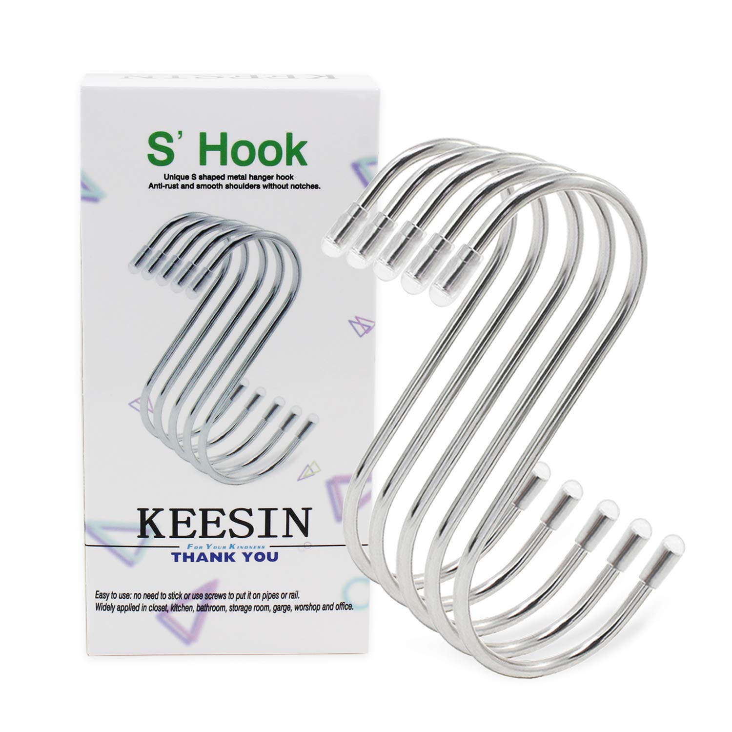 KEESIN 15 PCS S Shaped Metal Hanging Hook Stainless Steel Multifunction Hanger Hooks for Hanging Kitchen Bedroom Office for Clothes & Towel Multipurpose Metal Hooks (Medium-15 Pack)