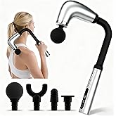 BEONISI Massage Gun with Upgraded Extension Handle,Back Massage Gun Deep Tissue,Back Massager for Pain Relief for Muscles Neck Shoulders Waist Arm Legs Foot,4 Replaceable Heads & 9 Speeds (Silver)