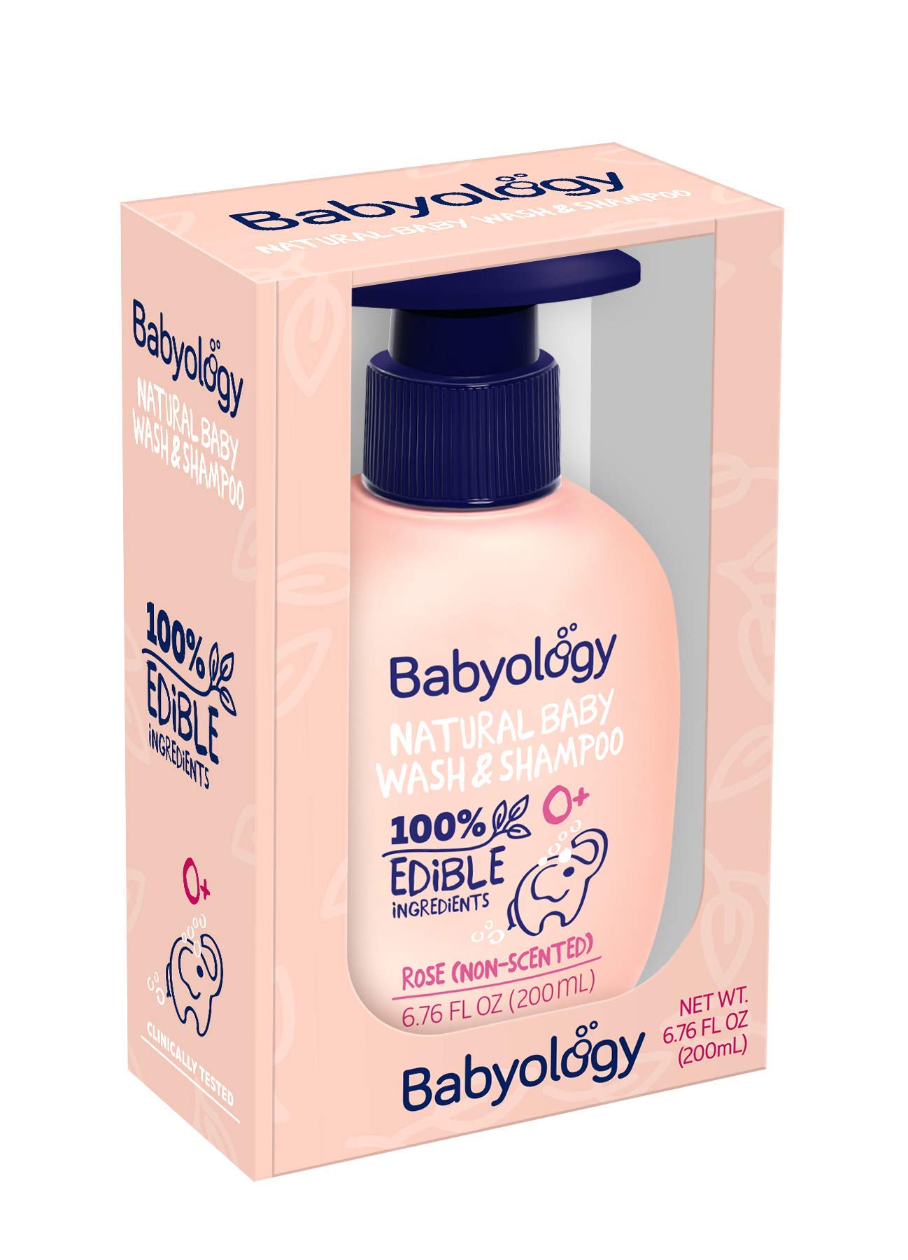 Babyology All Natural Baby Wash and Shampoo - 100% Edible Ingredients - with Organic Rose Water (Unscented) - Good for Sensitive Skin - Non Toxic - Tear Free (Scents & Packs Vary)