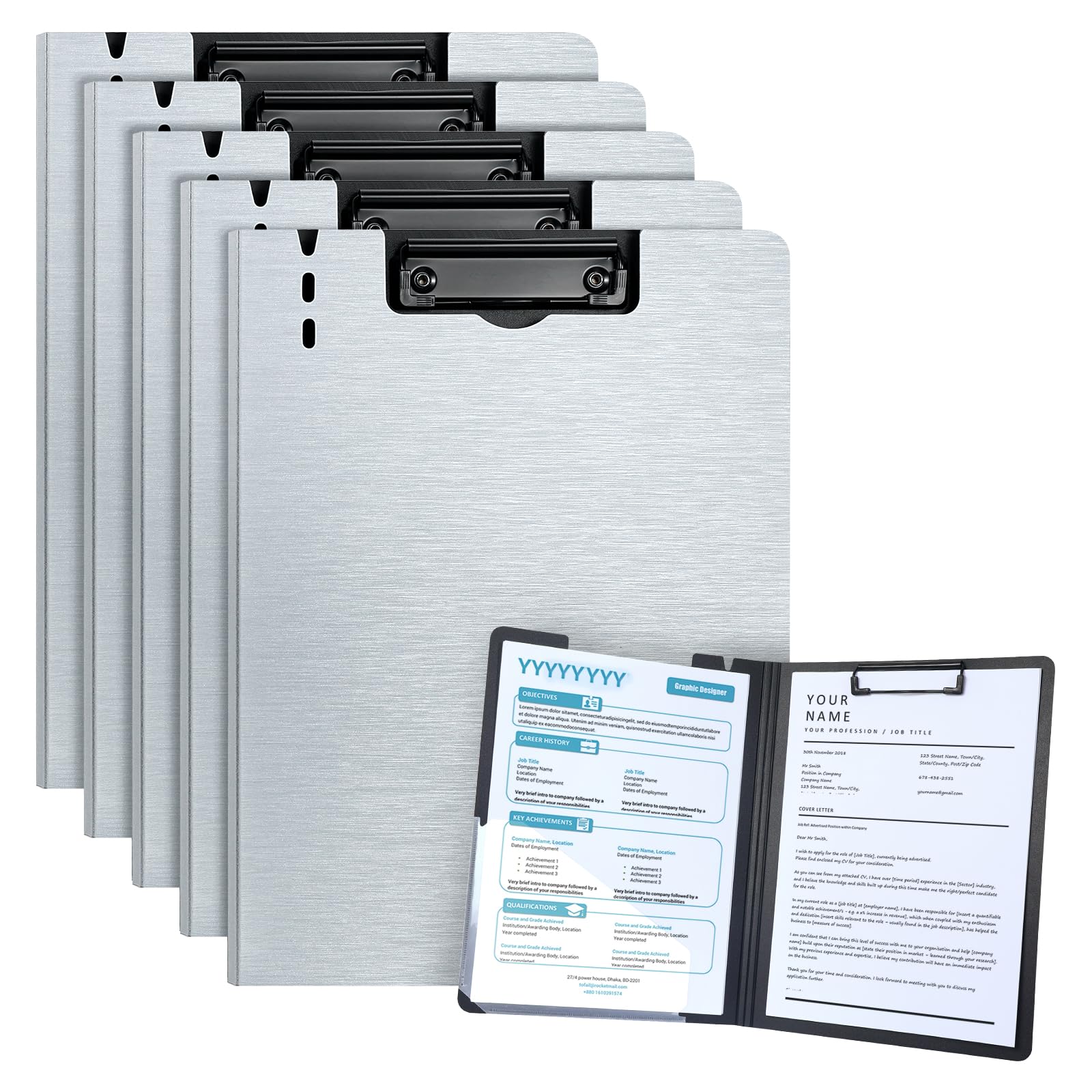 URbantin A4 Clipboard Folder,5 Pack Foldable Clipboards with Pocket,Clipboards Clip Board for Business,Office,School or Restaurant (Grey)
