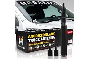 MEGA RACER Anodized 50 Cal Bullet Antenna for Chevy Silverado & GMC Sierra 1500 2500 (1999-2026) – Rugged Billet Aluminum, UV & Chip-Resistant, Car Wash Safe, Short Replacement, Truck Accessories, Black