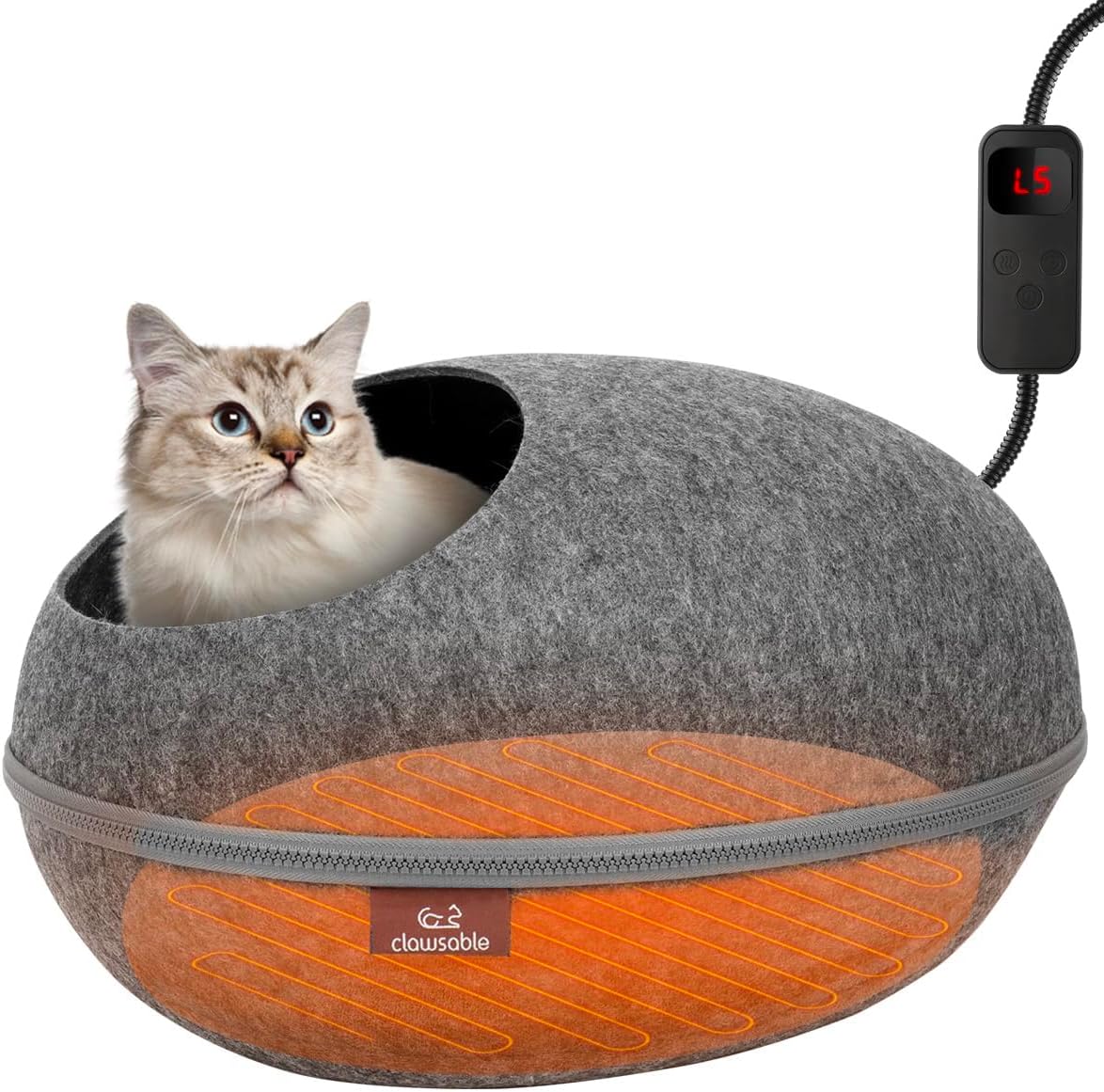 Photo 1 of clawsable Heated Cat Bed for Large Cats, 19" Detachable Cave Heated Pet Bed with Time & Temp Adjustable Pet Heating Pad for Indoor Cat, Electric Cat Bed Heater Warmer for Cat