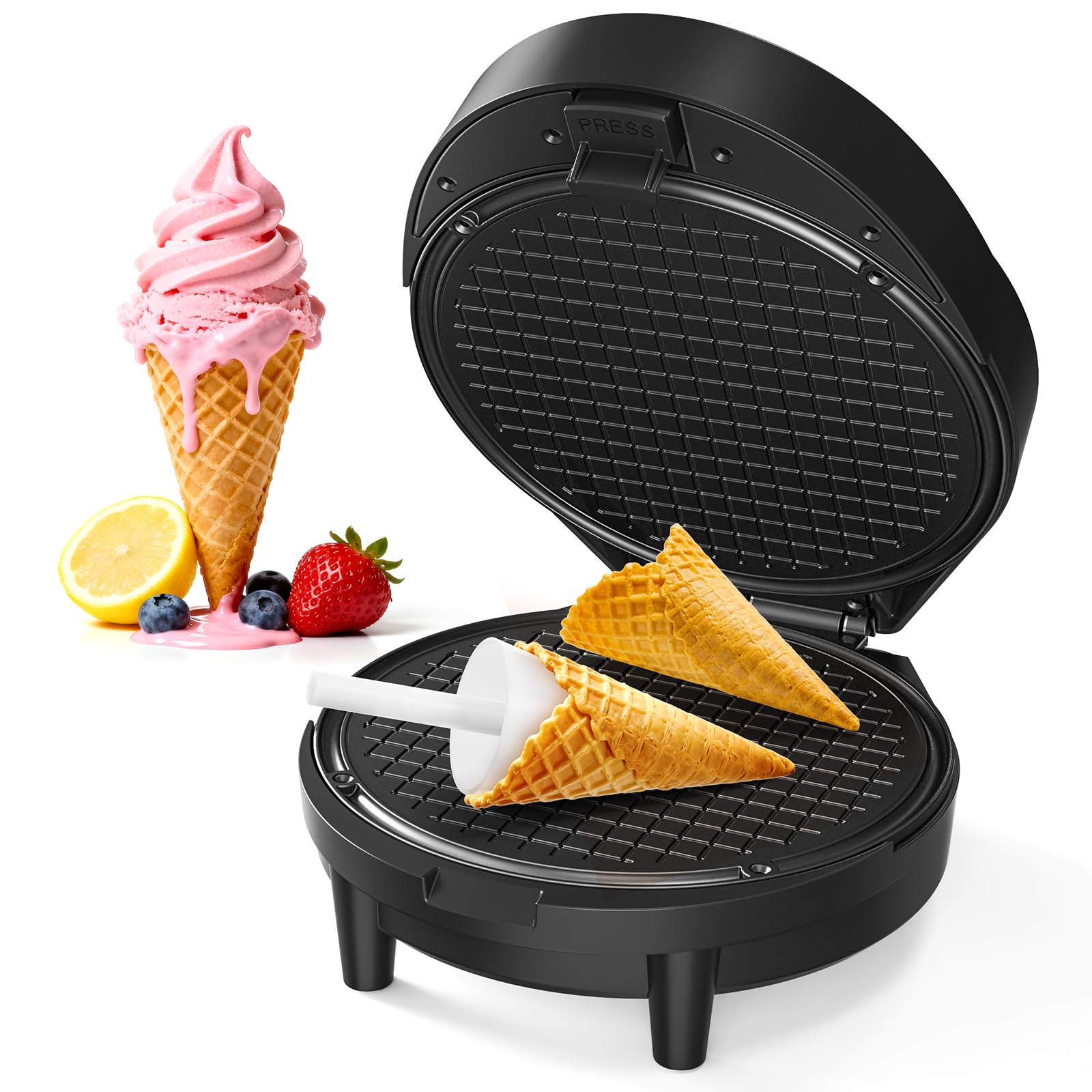 Photo 1 of Waffle Cone Maker and Ice Cream Cone Maker with Cone Roller, 1000W Double Side Even Heating Thin Waffle Maker, Makes Crispy Waffle Cones, 7.5" Nonstick Plate Waffle Cone Maker Machine, Easy to Clean