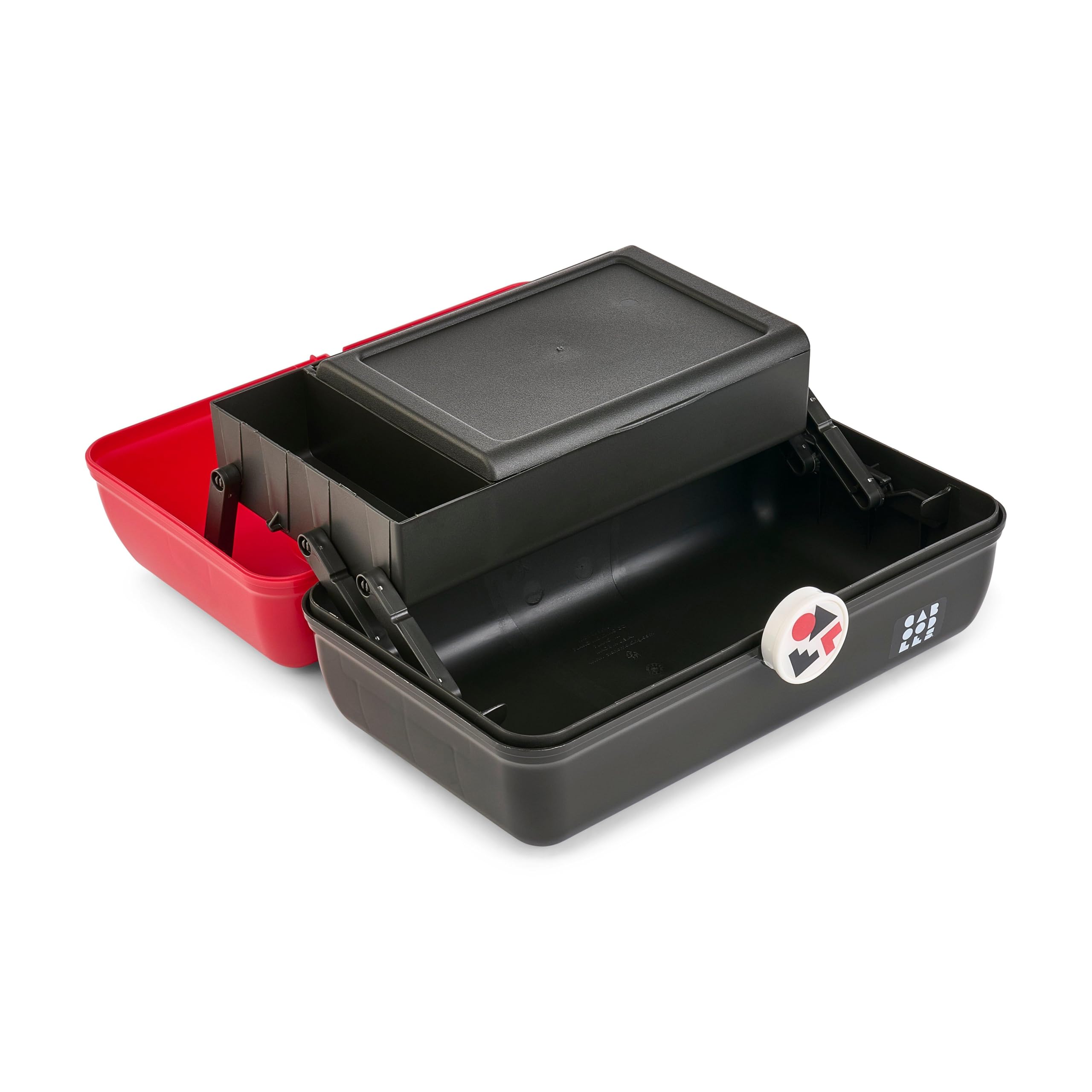 Caboodles School Spirit On-The-Go Girl Makeup Box, Red Over Black, Hard Plastic Makeup Organizer Box, Built-In Mirror, Secure Latch for Safe Travel, Spacious Storage for Large Items