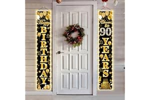 KREYFER 71 x 12 Inches Happy Birthday Lighted Banner for Doorway Porch Yard, Cheers to 90 Years Theme Decor Outdoor Indoor, Front Door Wall Welcome Hanging LED Banner Door Sign Decorations Party Supplies