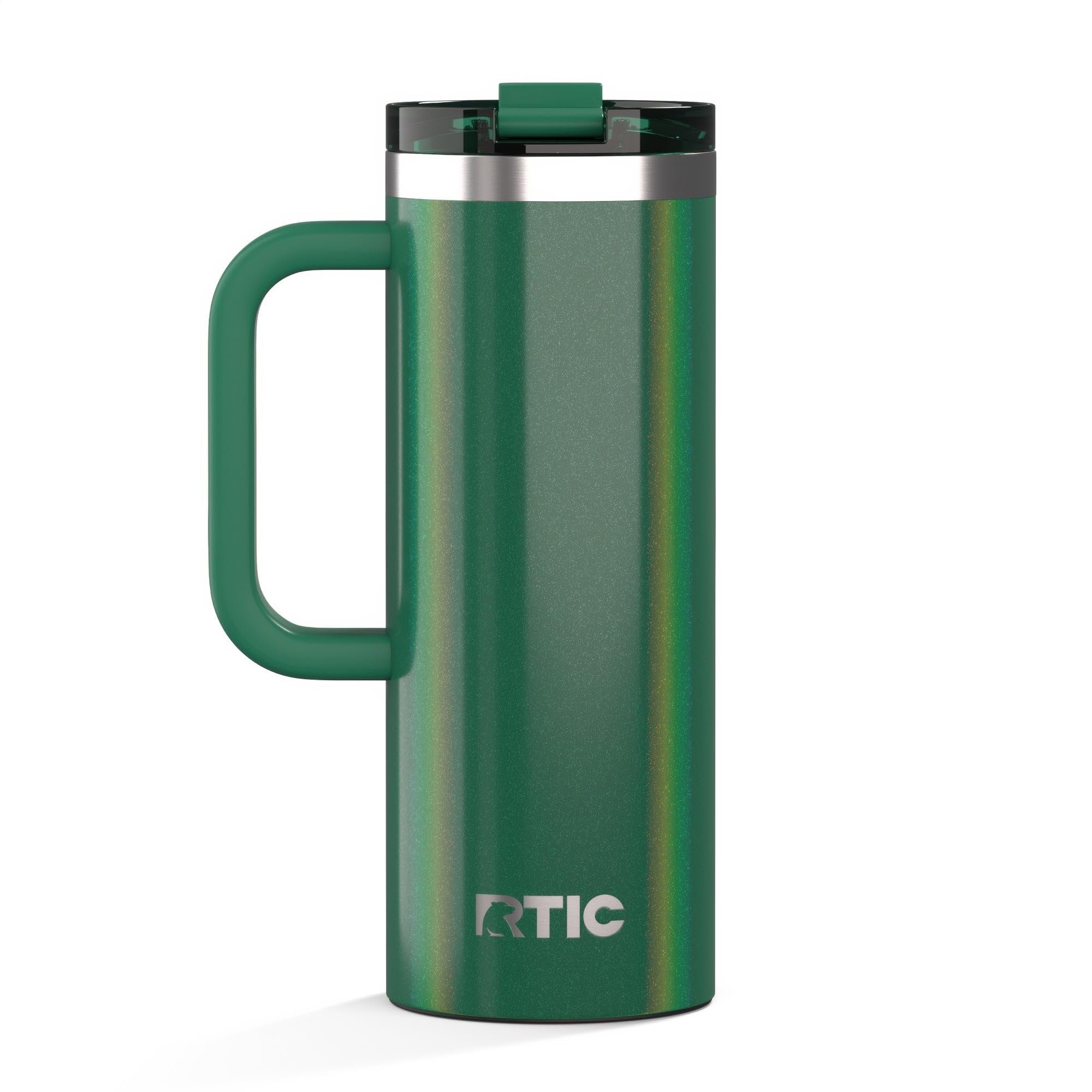 RTIC 20oz Road Trip Travel Mug with Lid and Handle, Ceramic Lined, Insulated, Stainless Steel, Metal, Double Wall Vacuum-Insulation, Portable Coffee, Tea Cup for Hot and Cold Drink, Pine Tree Glitter Image