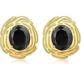 Chunky Gold Geometric Stud Earrings Trendy Vintage 14K Gold Plated Black Cubic Zirconia Statement Cocktail Earrings Dupes Jewelry for Women