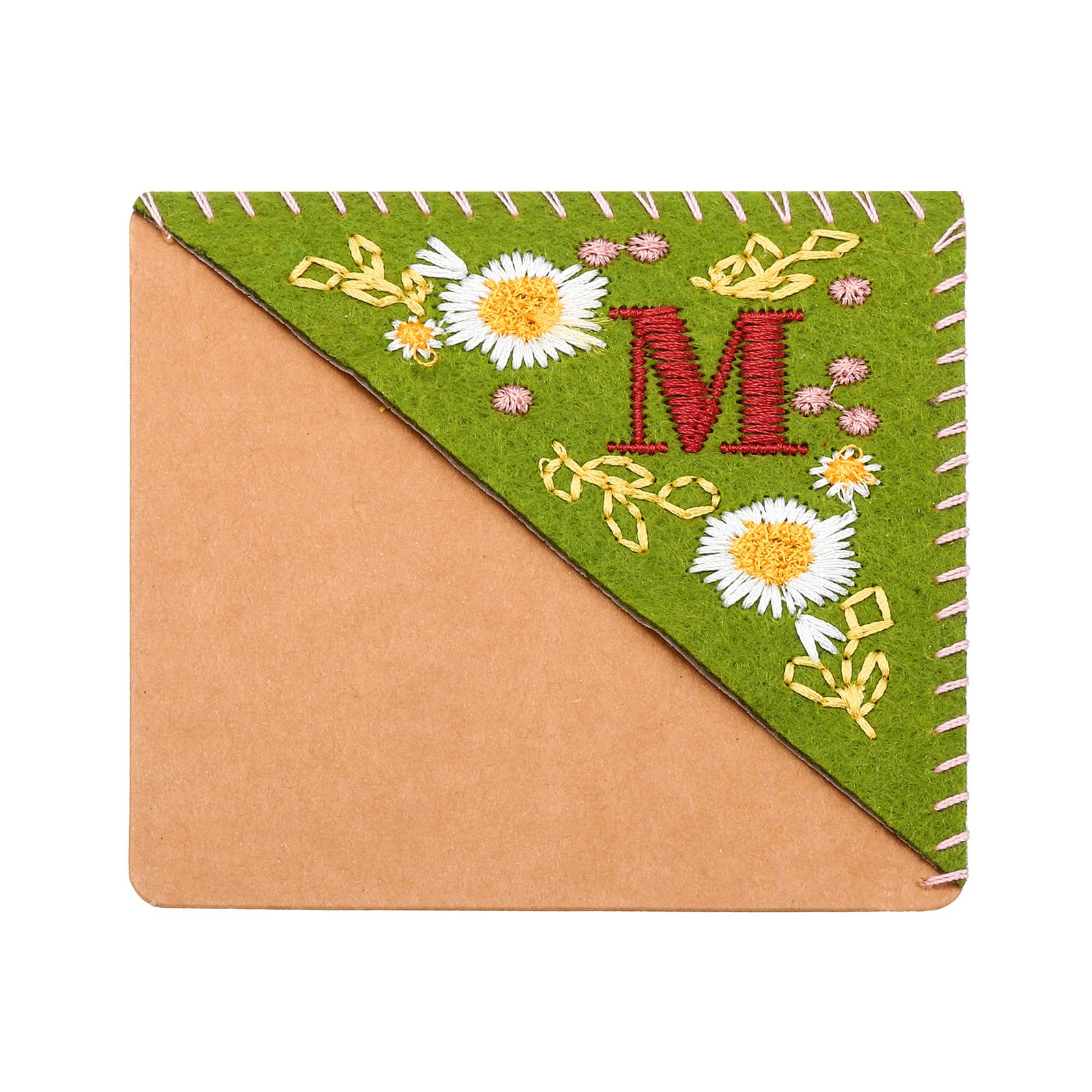 PATIKIL Personalized Embroidered Corner Bookmark, Cute Flower Felt Stitched Triangle Book Mark Page Marker for Women Men Book Lovers Teachers, Green, Letter M